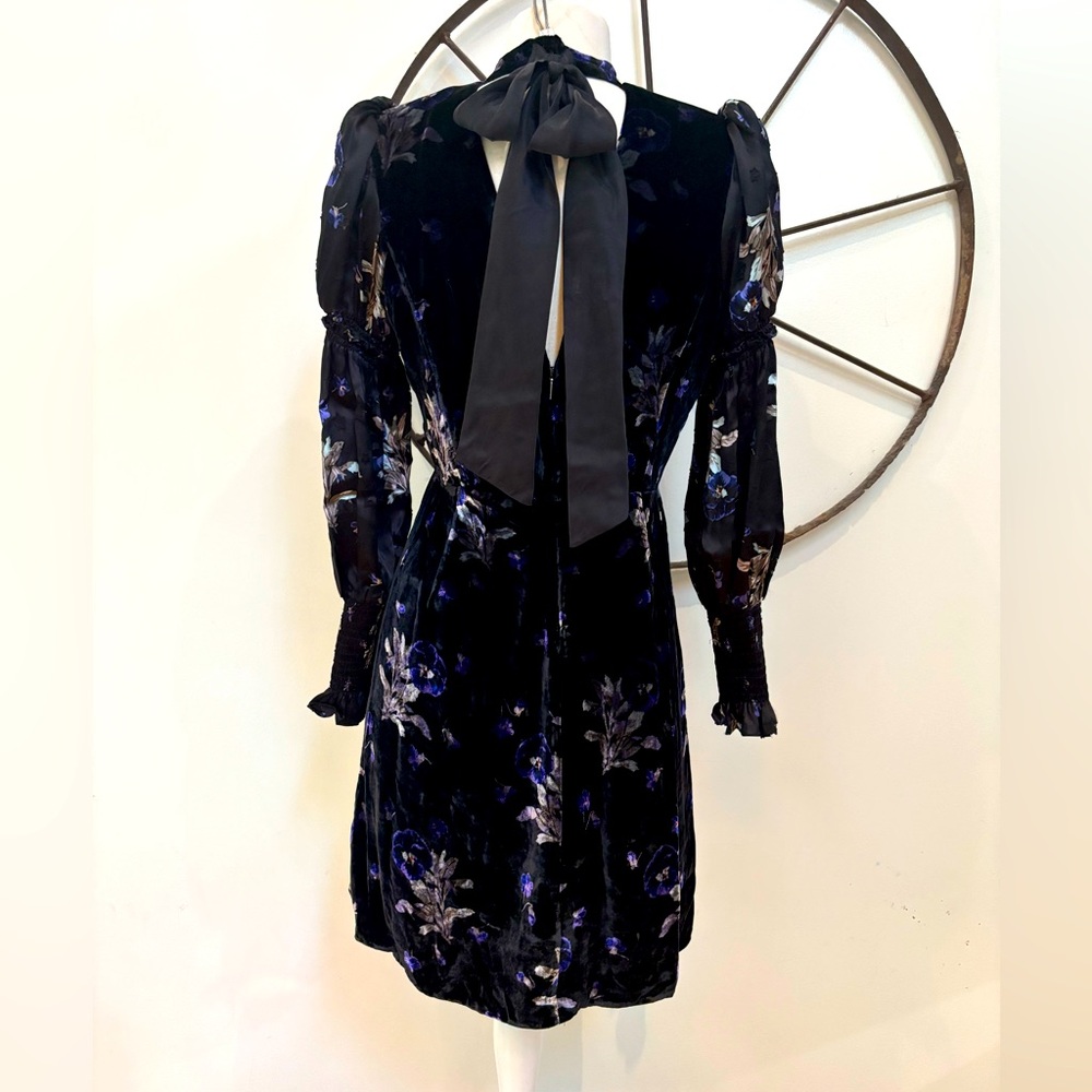 Rebecca Taylor velvet silk blend whimsigoth floral bow collar cocktail dress 6 - Picture 3 of 9